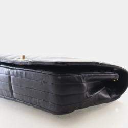 Pre Owned Chanel Medium Black Calfskin Chevron Statement Flap Bag