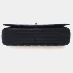 Pre Owned Chanel Medium Black Calfskin Chevron Statement Flap Bag