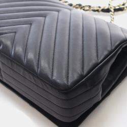 Pre Owned Chanel Medium Black Calfskin Chevron Statement Flap Bag