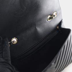 Pre Owned Chanel Medium Black Calfskin Chevron Statement Flap Bag