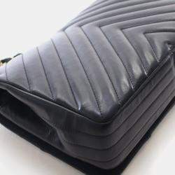 Pre Owned Chanel Medium Black Calfskin Chevron Statement Flap Bag