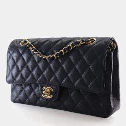 مملوكة مسبقًا حقيبة شاني كافيار سوداء كلاسيك متوسطة مزودجة غطاء 