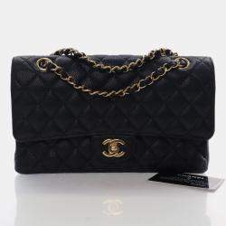 مملوكة مسبقًا حقيبة شاني كافيار سوداء كلاسيك متوسطة مزودجة غطاء 