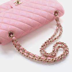 مملوكة مسبقًا حقيبة شانيل كلاسيكية كافيار مع طية مزدوجة متوسطة الحجم