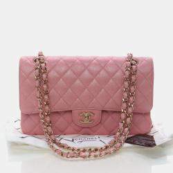 مملوكة مسبقًا حقيبة شانيل كلاسيكية كافيار مع طية مزدوجة متوسطة الحجم