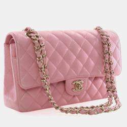 مملوكة مسبقًا حقيبة شانيل كلاسيكية كافيار مع طية مزدوجة متوسطة الحجم