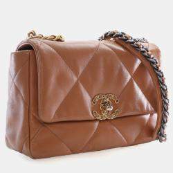 Pre Owned Chanel 19 Flap Medium Lambskin Leather Shoulder Bag