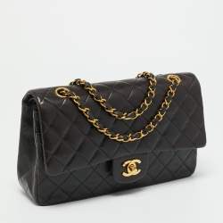 Pre Owned Chanel Classic Double Flap Medium Black Quilted Leather Bag