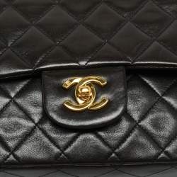 Pre Owned Chanel Classic Double Flap Medium Black Quilted Leather Bag