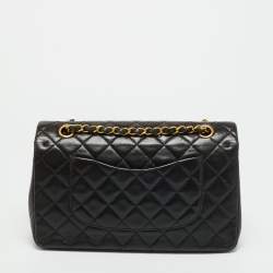 Pre Owned Chanel Classic Double Flap Medium Black Quilted Leather Bag