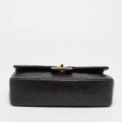 Pre Owned Chanel Classic Double Flap Medium Black Quilted Leather Bag