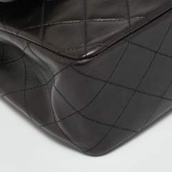 Pre Owned Chanel Classic Double Flap Medium Black Quilted Leather Bag