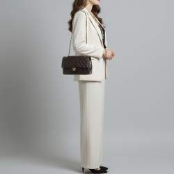 Pre Owned Chanel Classic Double Flap Medium Black Quilted Leather Bag