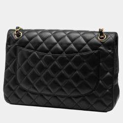 Pre Owned حقيبة فلاب شانيل سوداء كبيرة من جلد الغنم كلاسيكية بغطاء مزدوج