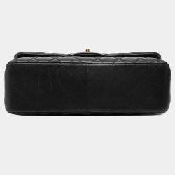 Pre Owned حقيبة فلاب شانيل سوداء كبيرة من جلد الغنم كلاسيكية بغطاء مزدوج