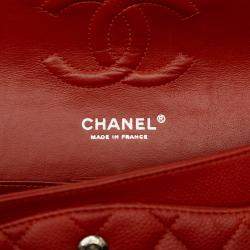 Pre Owned Chanel Red Medium Classic Caviar Double Flap