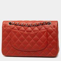 Pre Owned Chanel Red Medium Classic Caviar Double Flap
