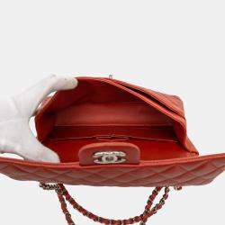 Pre Owned Chanel Red Medium Classic Caviar Double Flap