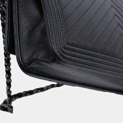 Pre Owned Chanel Black Chevron Lambskin Boy Wallet on Chain