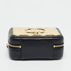 Pre Owned حقيبة شانيل \"ميني\" جلد مبطن أسود / ذهبي لوحة معدنية شعار CC للكتف