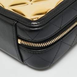 Pre Owned حقيبة شانيل \"ميني\" جلد مبطن أسود / ذهبي لوحة معدنية شعار CC للكتف