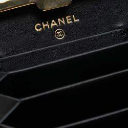 Pre Owned Chanel Black Small Glazed Goatskin Box With Chain