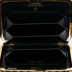 Pre Owned Chanel Black Small Glazed Goatskin Box With Chain