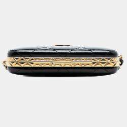 Pre Owned Chanel Black Small Glazed Goatskin Box With Chain