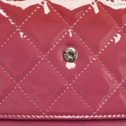 Pre Owned Chanel Classic Pink Quilted Patent and Leather Wallet On Chain