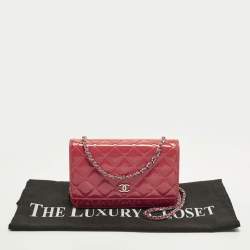 Pre Owned Chanel Classic Pink Quilted Patent and Leather Wallet On Chain