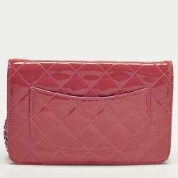 Pre Owned Chanel Classic Pink Quilted Patent and Leather Wallet On Chain