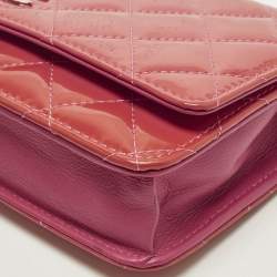 Pre Owned Chanel Classic Pink Quilted Patent and Leather Wallet On Chain