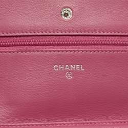 Pre Owned Chanel Classic Pink Quilted Patent and Leather Wallet On Chain