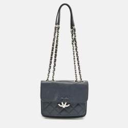 Pre Owned حقيبة شانيل سي سي بقلاب مربعة جلد مبطن أزرق بحري