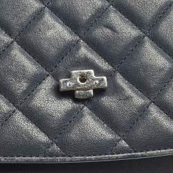 Pre Owned حقيبة شانيل سي سي بقلاب مربعة جلد مبطن أزرق بحري