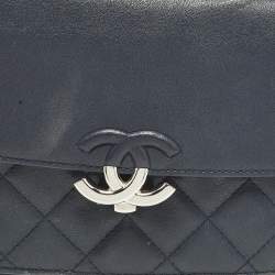 Pre Owned حقيبة شانيل سي سي بقلاب مربعة جلد مبطن أزرق بحري