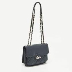 Pre Owned حقيبة شانيل سي سي بقلاب مربعة جلد مبطن أزرق بحري