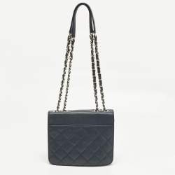 Pre Owned حقيبة شانيل سي سي بقلاب مربعة جلد مبطن أزرق بحري