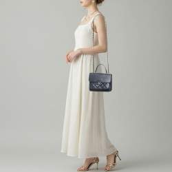 Pre Owned حقيبة شانيل سي سي بقلاب مربعة جلد مبطن أزرق بحري