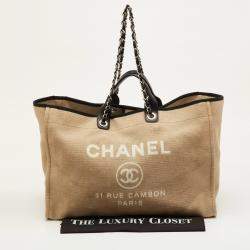 Pre Owned Chanel Deauville CC Beige/Black Canvas and Leather Shopper Tote