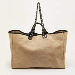Pre Owned Chanel Deauville CC Beige/Black Canvas and Leather Shopper Tote