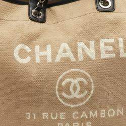 Pre Owned Chanel Deauville CC Beige/Black Canvas and Leather Shopper Tote