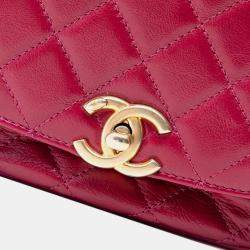 مملوكة مسبقًا Chanel Pink CC Quilted Shiny Calfskin Single Flap