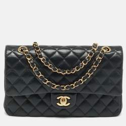 Pre Owned Chanel Classic Double Flap Medium Black Quilted Leather Bag