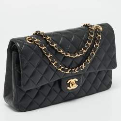 Pre Owned Chanel Classic Double Flap Medium Black Quilted Leather Bag