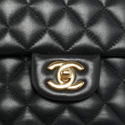 Pre Owned Chanel Classic Double Flap Medium Black Quilted Leather Bag