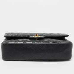 Pre Owned Chanel Classic Double Flap Medium Black Quilted Leather Bag