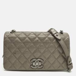 Pre Owned Chanel City Rock Flap Medium Grey Quilted Leather Bag