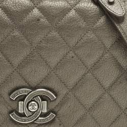 Pre Owned Chanel City Rock Flap Medium Grey Quilted Leather Bag