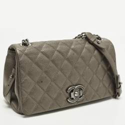 Pre Owned Chanel City Rock Flap Medium Grey Quilted Leather Bag
